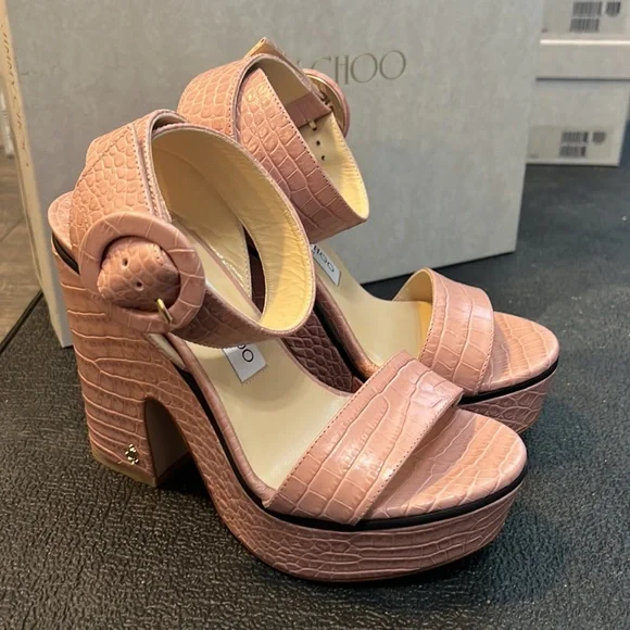 Jimmy Choo Aimee 125 pink blush wedges size 36.5/ 6.5 - Picture 4 of 9